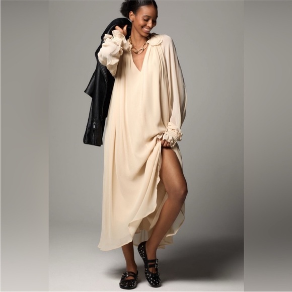 Anthropologie Dresses & Skirts - Anthropologie Long Sleeve Sheer Pleated Maxi Dress Medium